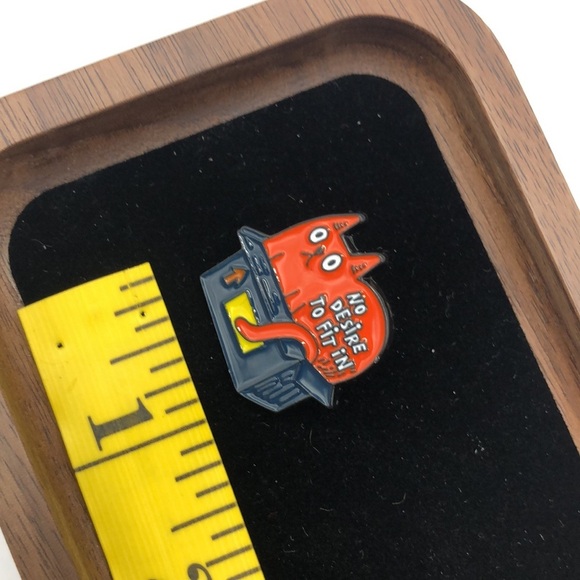 3/$25 Orange Cat Stuffed in a Small Box “No Desire To Fit In” Unisex Pin - Picture 9 of 10